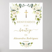 Witte bloemen welkom Spaans doopsel bord Poster (Voorkant)