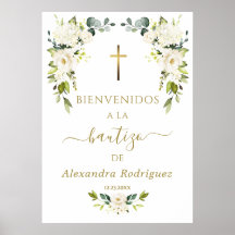 Witte bloemen welkom Spaans doopsel bord