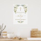 Witte bloemen welkom Spaans doopsel bord Poster (Keuken)