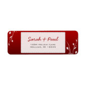 Witte Bloemen wervelt Diep Rood Retouradreslabel Etiket (Voorkant)