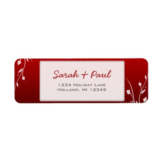 Witte Bloemen wervelt Diep Rood Retouradreslabel Etiket (Voorkant)