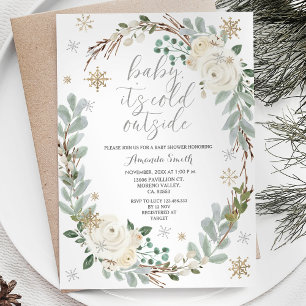 Witte Bloemen Winter Baby shower Invitation Kaart