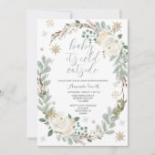 Witte Bloemen Winter Baby shower Invitation Kaart (Voorkant)