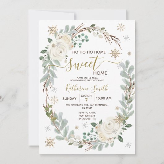 Witte Bloemen Winter Housewarming Party Kaart (Voorkant)