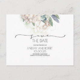 Witte Bloemen Zachte Save the Date Aankondigingskaart