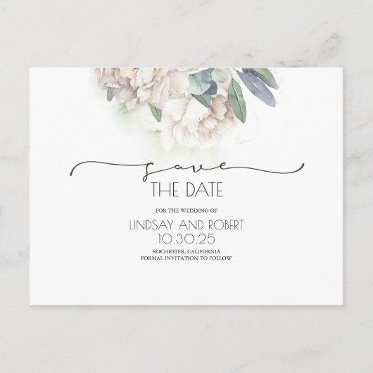 Witte Bloemen Zachte  Save the Date Aankondigingskaart (Voorkant)