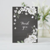witte bloemen zwart bedankkaart (Staand voorkant)