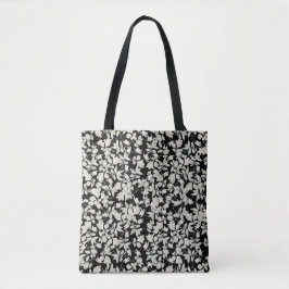 Witte bloemen zwarte achtergrond tote bag