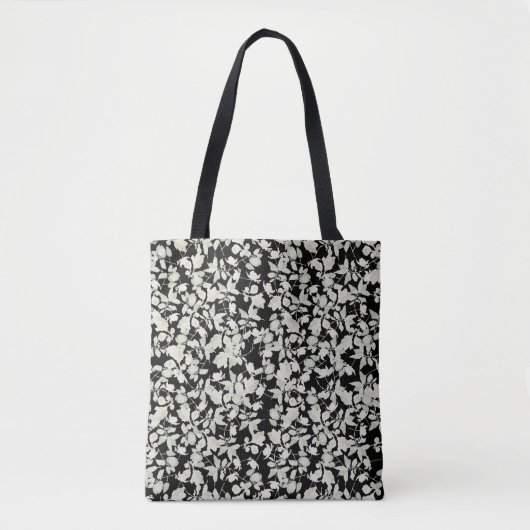 Witte bloemen zwarte achtergrond tote bag (Voorkant)