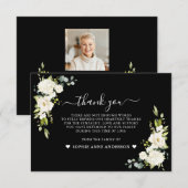 Witte bloemen Zwarte foto ter liefdevolle herinner Bedankkaart (Voorkant / Achterkant)