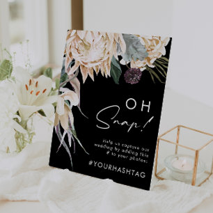 Witte Bloemen   Zwarte Oh Snap Hashtag Teken Poster