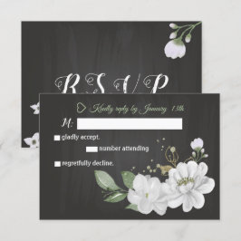 witte bloemen zwarte RSVP-kaart RSVP Kaartje