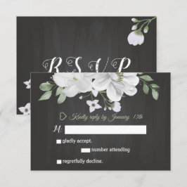 witte bloemen zwarte RSVP-kaart RSVP Kaartje