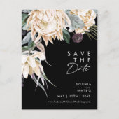 Witte bloemen | Zwarte Save The Date-ansichtkaart Uitnodiging Briefkaart (Voorkant)