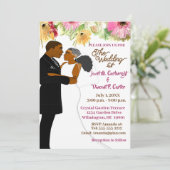 Witte bloemenAfrikaans Amerikaans Paar Bruiloft Kaart (Staand voorkant)