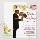 Witte bloemenAfrikaans Amerikaans Paar Bruiloft Kaart (Voorkant / Achterkant)