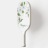 Witte bloemenaquarel gouden glans schrift naam pickleball paddle (Links)