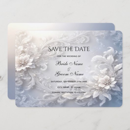 Witte bloemenbloei Save the date Kaart (Voorkant / Achterkant)