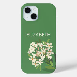 Witte bloemenboeket aangepaste naam iPhone 15 case