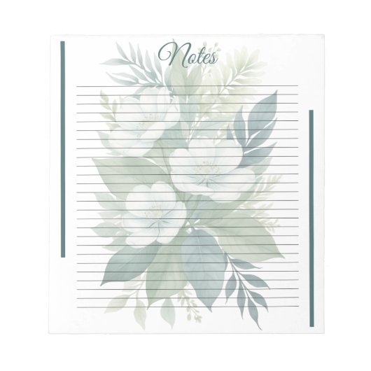 Witte bloemenboeket & groene bladeren Notitieblok (Voorkant)