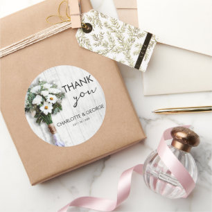 Witte bloemenbruiloft boeket gunsten ronde sticker