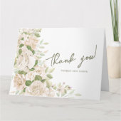 Witte bloemenbruiloft dank u, groen bruiloft bedankkaart (Voorkant)