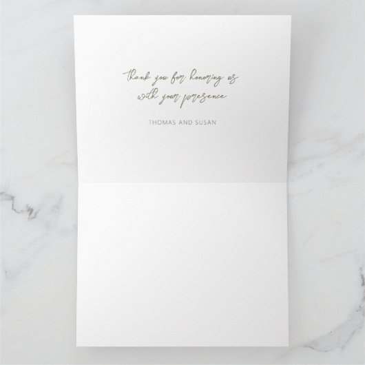 Witte bloemenbruiloft dank u, groen bruiloft bedankkaart (Binnen)