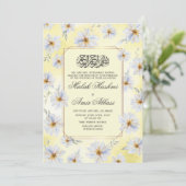 Witte bloemenbruiloft en geel islamitische bruilof kaart (Staand voorkant)