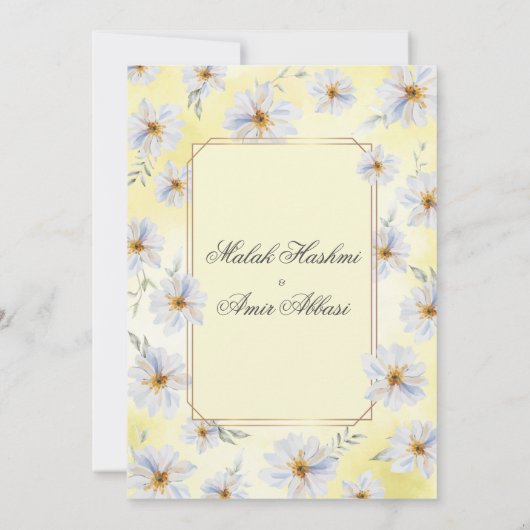 Witte bloemenbruiloft en geel islamitische bruilof kaart (Achterkant)