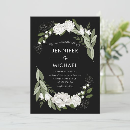 Witte bloemenbruiloft lente - bruiloft uitnodigen kaart (Staand voorkant)