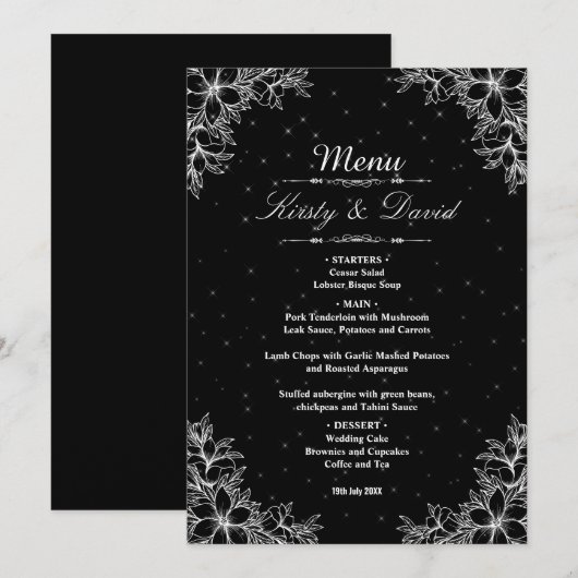 Witte  bloemenbruiloft menu (Voorkant / Achterkant)