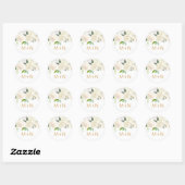Witte bloemenbruiloft monogram envelop seal ronde sticker (Vel)