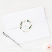 Witte bloemenbruiloft namen dank u ronde sticker (Envelop)