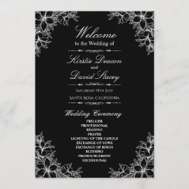 Witte  bloemenbruiloft programmakaart