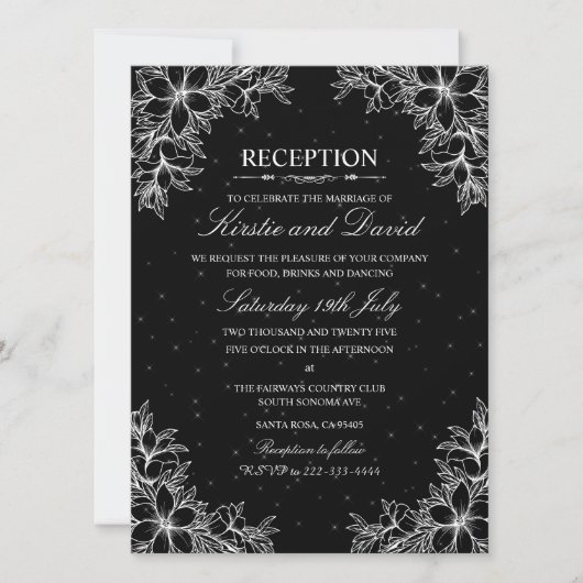 Witte  bloemenbruiloft receptie kaart (Voorkant)