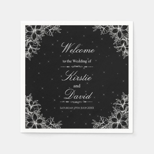 Witte  bloemenbruiloft servet (Voorkant)