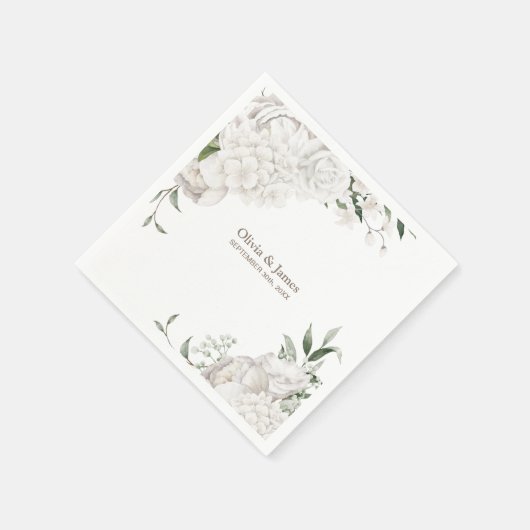 Witte bloemenbruiloft servetten (Hoek)