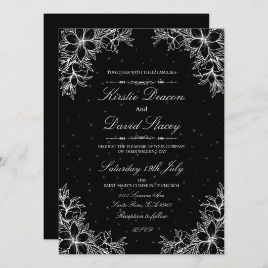 Witte  bloemenbruiloft uitnodiging (Voorkant / Achterkant)