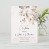 Witte bloemenbruiloft uitnodiging (Staand voorkant)