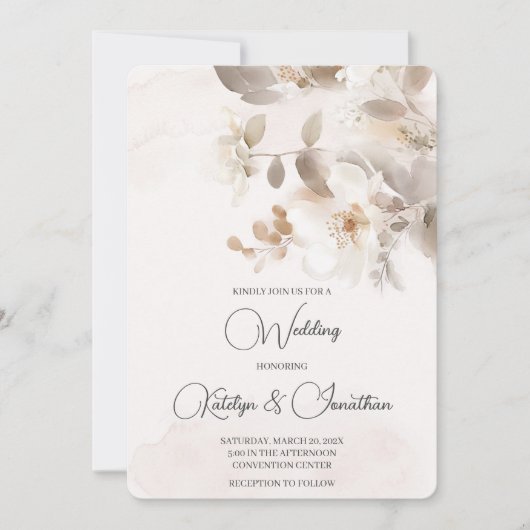 Witte bloemenbruiloft uitnodiging (Voorkant)