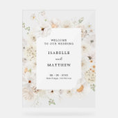 Witte bloemenbruiloft welkom acryl bord (Voorkant)