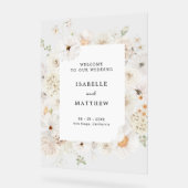 Witte bloemenbruiloft welkom acryl bord (Hoek)