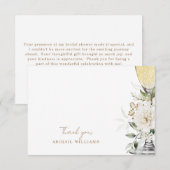 Witte bloemenchampagne douche bericht dank u bedankkaart (Voorkant / Achterkant)
