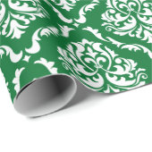 Witte bloemendamast patroon op groen cadeaupapier (Rol Hoek)