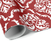 Witte bloemendamast patroon op rood cadeaupapier (Rol Hoek)