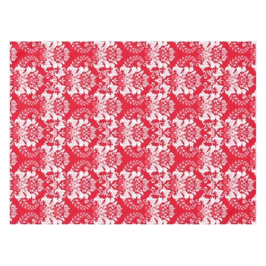 witte bloemendamast rode achtergrond tafelkleed (Voorkant (Horizontaal))