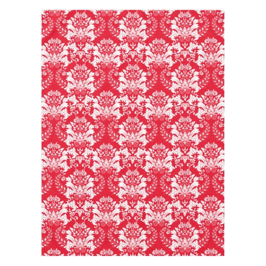 witte bloemendamast rode achtergrond tafelkleed (Voorkant)