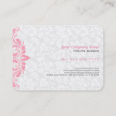Witte bloemendamast roze kant visitekaartje (Achterkant)
