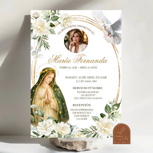 Witte bloemendame van Guadalupe Spaanse rouwkaart Kaart