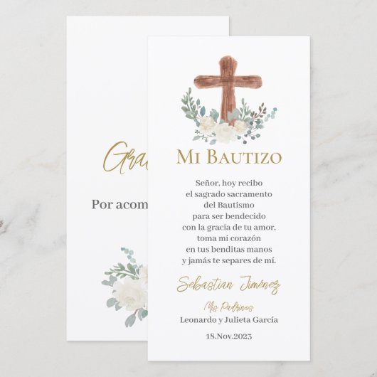 Witte bloemendoop bedankkaart (Voorkant / Achterkant)